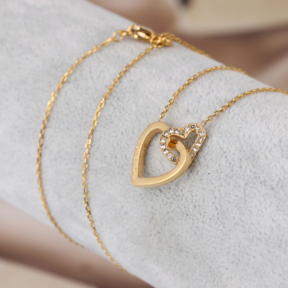 Michael Kors Double Heart Crystal Gold Necklace - Picture 4 of 8